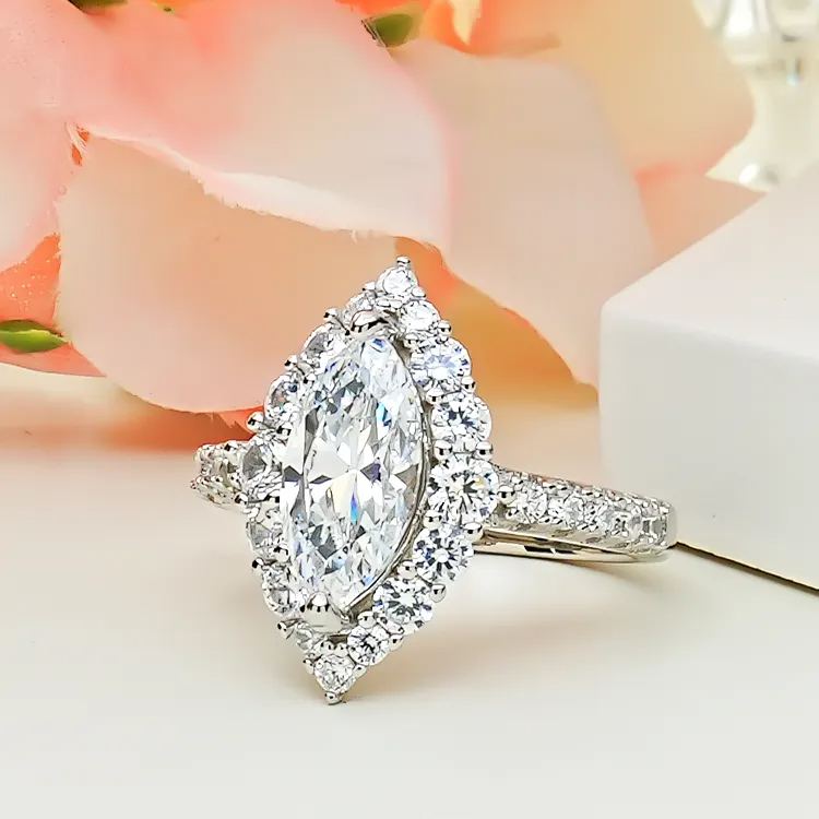 1.5Ct White Marquise Cut Pave Setting Classic Style Ring-Sterling Silver-lornajewelry