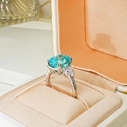 4.5Ct Aquamarine Blue Oval Cut Three-Stone Pave Setting Classic Style Ring-Sterling Silver-lornajewelry