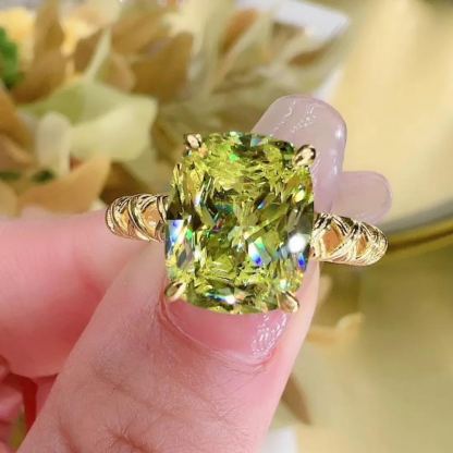 4.5Ct Olive Green Cushion Cut Twisted Band Ring-Sterling Silver-lornajewelry