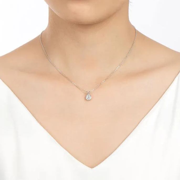 Moissanite  Lovely 4 Prong Round Cut Pendant Necklace-Sterling Silver-lornajewelry