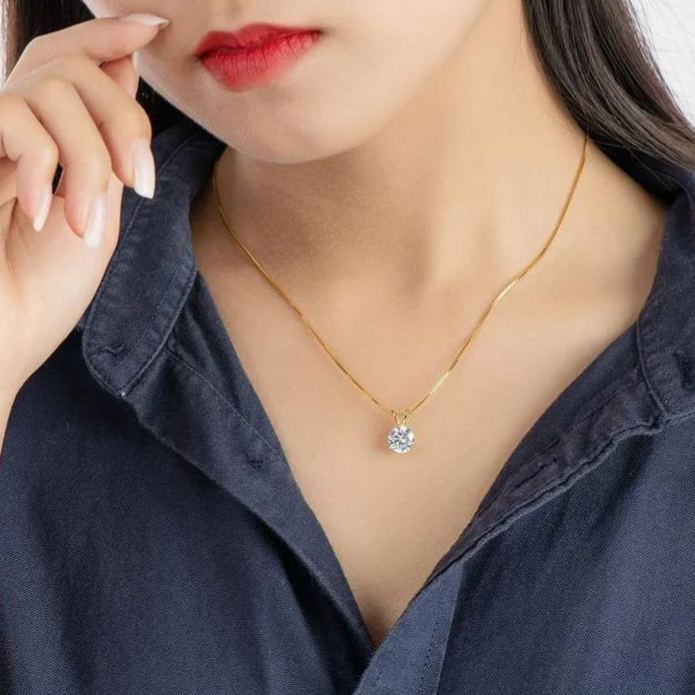 Moissanite Solitaire Round Three Prong Sterling Silver Necklace Pendant-Sterling Silver-lornajewelry