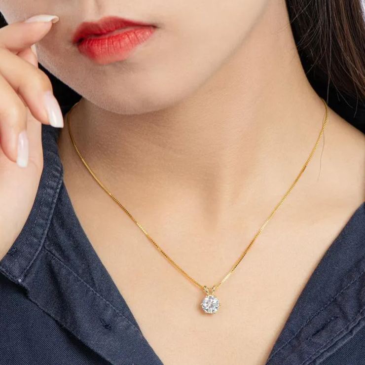 Moissanite Classic Round Cut Pendant Necklace-Sterling Silver-lornajewelry