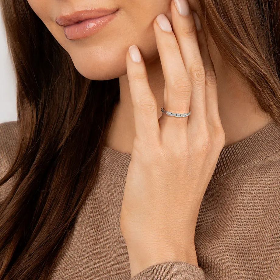 Moissanite Twist Eternity Wedding Band Stackable Ring-Sterling Silver-lornajewelry