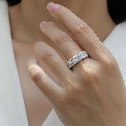 Moissanite Triple Row Pave Half Eternity Wedding Band-Sterling Silver-lornajewelry