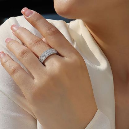 Moissanite Quadruple Row Pave Half Eternity Wedding Band Ring-Sterling Silver-lornajewelry