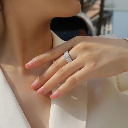 Moissanite Quadruple Row Pave Half Eternity Wedding Band Ring-Sterling Silver-lornajewelry