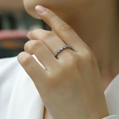 Moissanite Milgrain Bezel Set Full Eternity Wedding Band Stackable Ring-Sterling Silver-lornajewelry