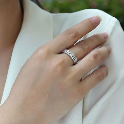 Moissanite Round Cut Half Eternity Wedding Band Stackable Ring-Sterling Silver-lornajewelry