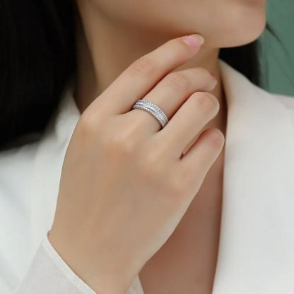 Moissanite Emerald Cut and Round Cut Triple Row Channel Setting Band Stackable Ring-Sterling Silver-lornajewelry