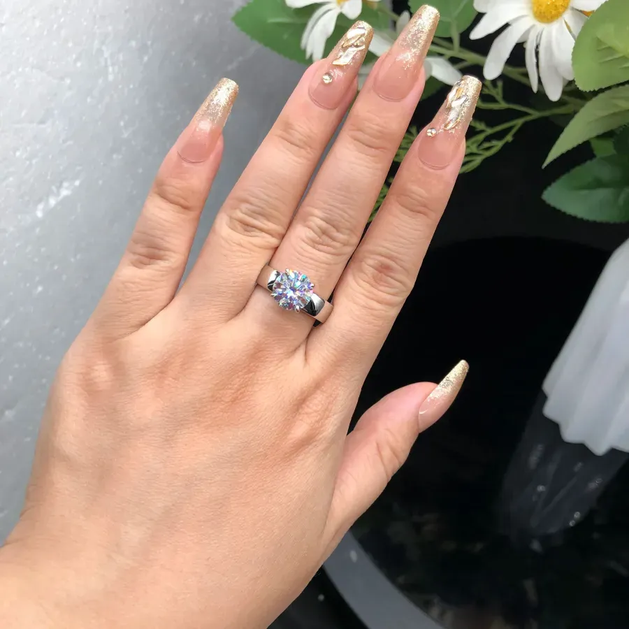 2Ct Moissanite Wide Solitaire Engagement Ring
