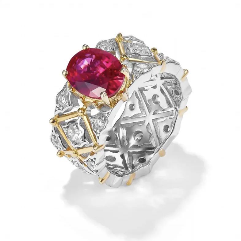 1.5Ct Ruby Oval Cut Filigree Band Ring-Sterling Silver-lornajewelry