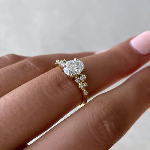 1.5Ct Oval Solitaire with Accent Stones Engagement Ring