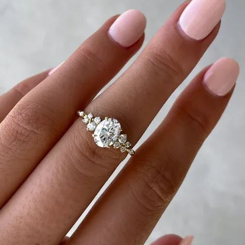 1.5Ct Oval Solitaire with Accent Stones Engagement Ring