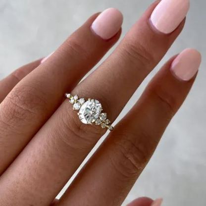 1.5Ct Oval Solitaire with Accent Stones Engagement Ring