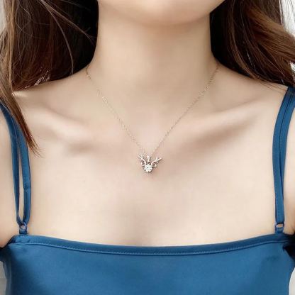 1CT Moissanite Christmas Antler Necklace in 925 Sterling Silver