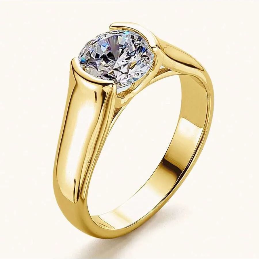 1Ct/2Ct/3Ct Moissanite Solitaire Half Bezel Set Sterling Silver Engagement Ring