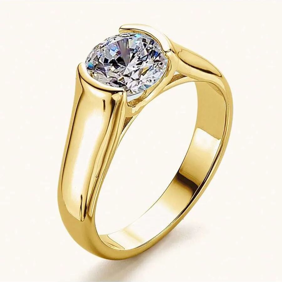 1Ct/2Ct/3Ct Moissanite Solitaire Half Bezel Set Sterling Silver Engagement Ring