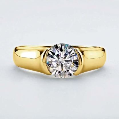 1Ct/2Ct/3Ct Moissanite Solitaire Half Bezel Set Sterling Silver Engagement Ring