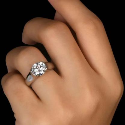 1Ct/2Ct/3Ct Moissanite Solitaire Half Bezel Set Sterling Silver Engagement Ring