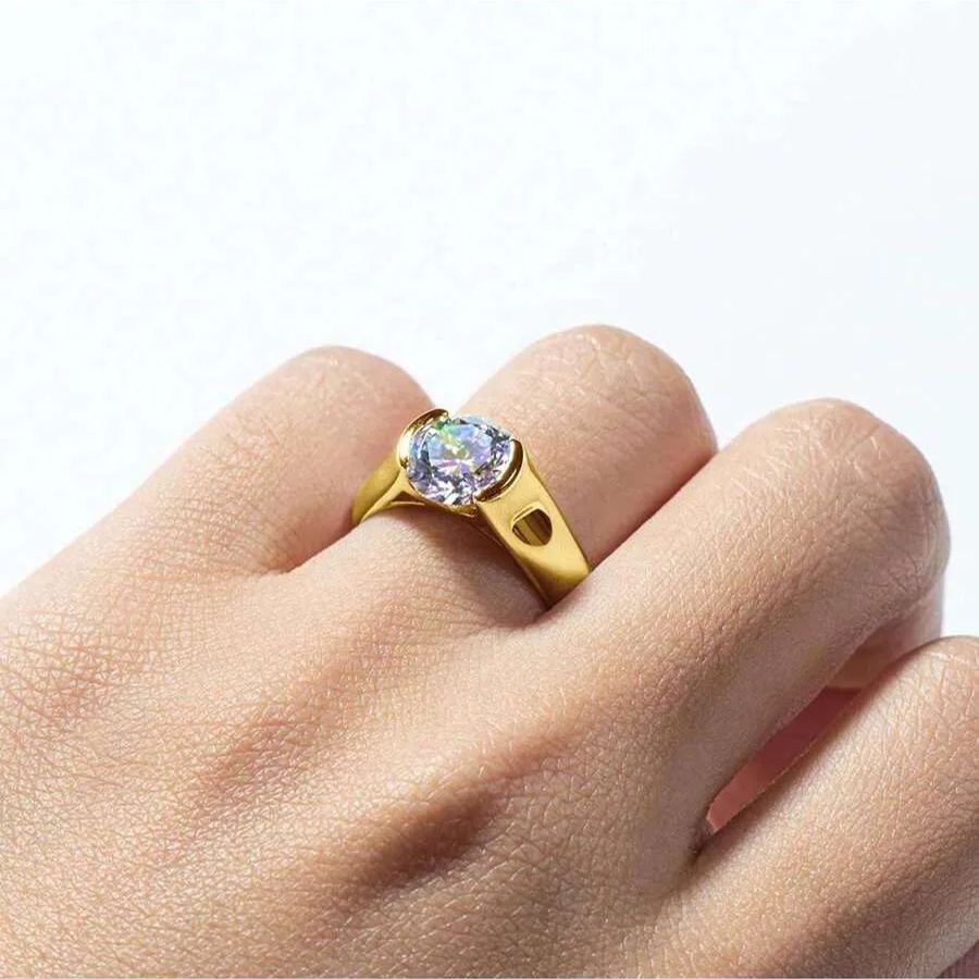 1Ct/2Ct/3Ct Moissanite Solitaire Half Bezel Set Sterling Silver Engagement Ring