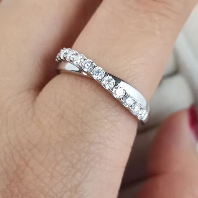 [Copy]Moissanite Pave Full Eternity Wedding Band Stackable Ring In Sterling Silver