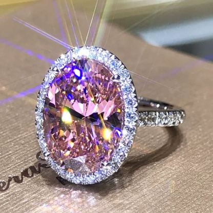 3Ct Special Pink Stone Halo Oval Cut Engagement Ring