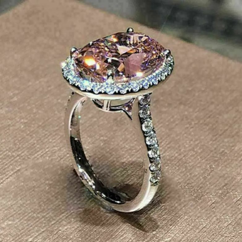 3Ct Special Pink Stone Halo Oval Cut Engagement Ring