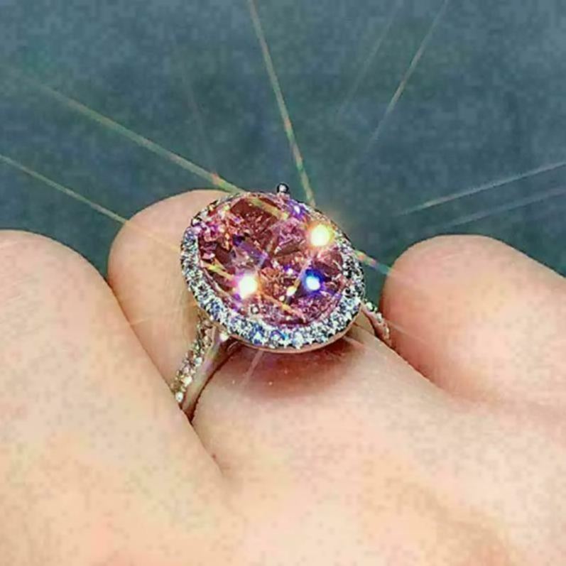 3Ct Special Pink Stone Halo Oval Cut Engagement Ring
