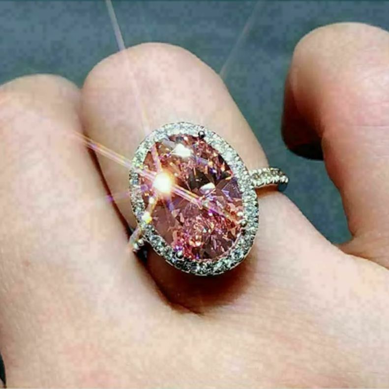 3Ct Special Pink Stone Halo Oval Cut Engagement Ring