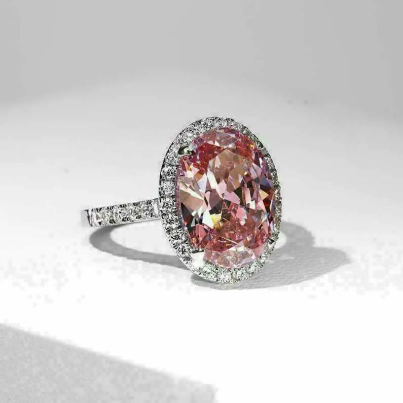 3Ct Special Pink Stone Halo Oval Cut Engagement Ring