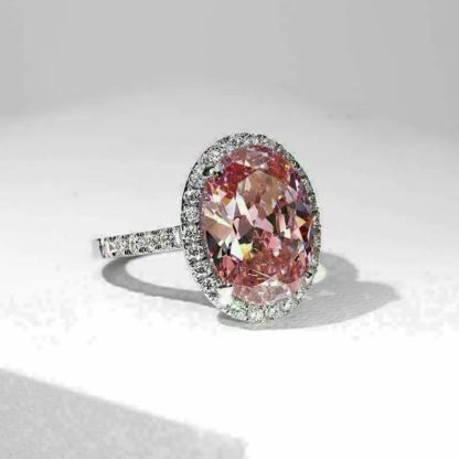 3Ct Special Pink Stone Halo Oval Cut Engagement Ring