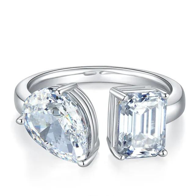 2Ct+1.5Ct Moissanite Pear & Emerald Cut Double Stones Design Engagement Ring