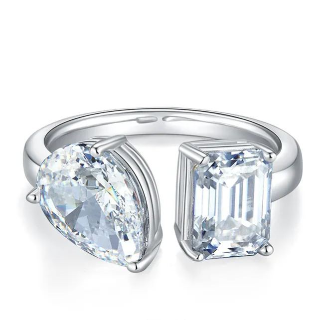 2Ct+1.5Ct Moissanite Pear & Emerald Cut Double Stones Design Engagement Ring