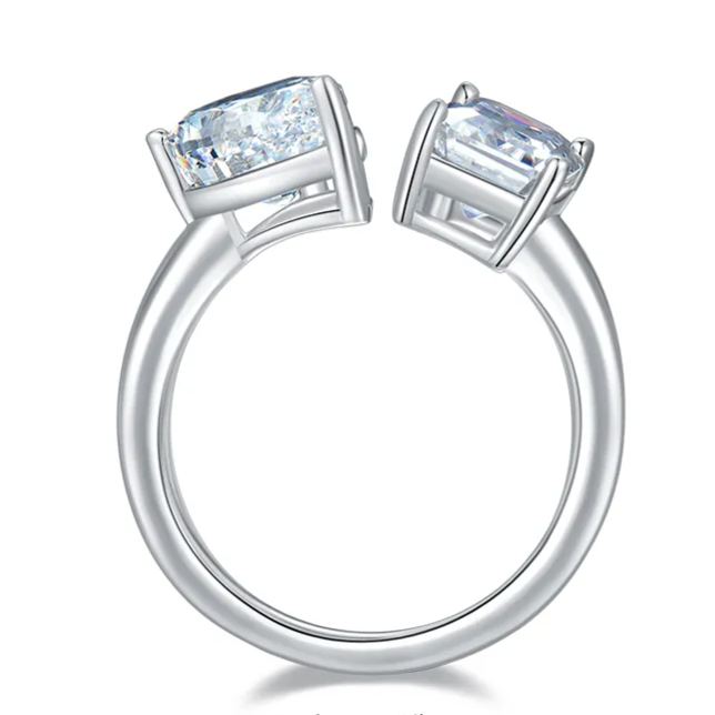 2Ct+1.5Ct Moissanite Pear & Emerald Cut Double Stones Design Engagement Ring