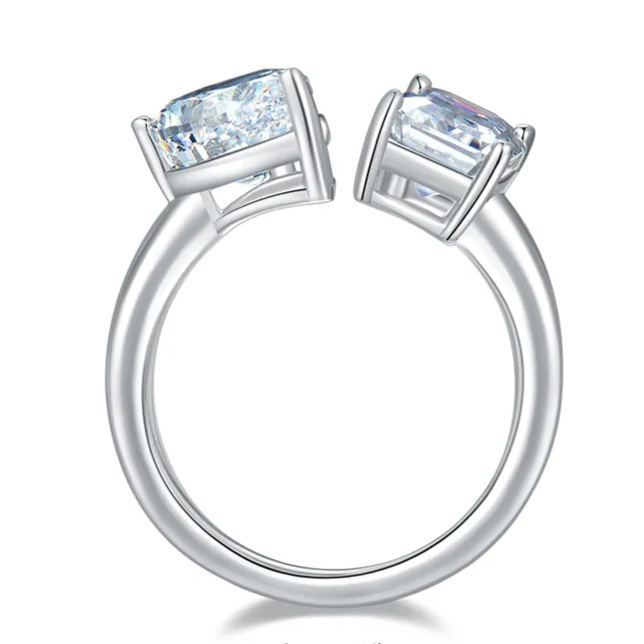 2Ct+1.5Ct Moissanite Pear & Emerald Cut Double Stones Design Engagement Ring