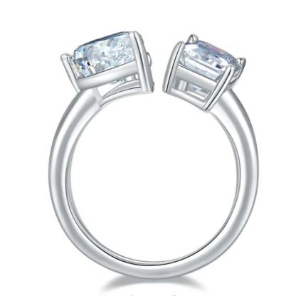 2Ct+1.5Ct Moissanite Pear & Emerald Cut Double Stones Design Engagement Ring