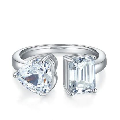 2Ct+1.5Ct Moissanite Heart & Emerald Cut Double Stones Design Engagement Ring