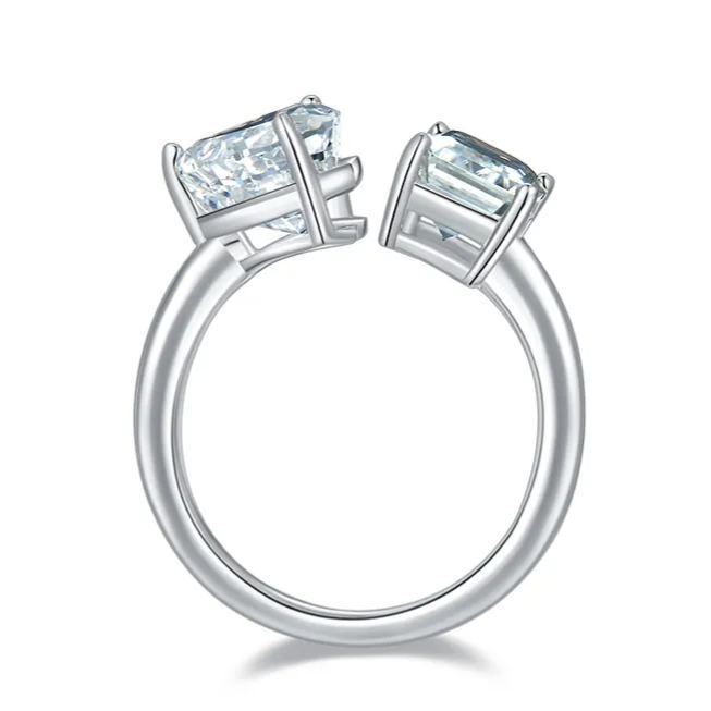 2Ct+1.5Ct Moissanite Heart & Emerald Cut Double Stones Design Engagement Ring