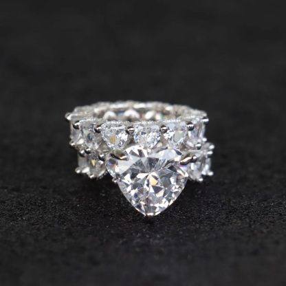 7Ct Heart-Shaped Full Pave Row Fashionable Design Wedding Ring Set In Sterling Silver
