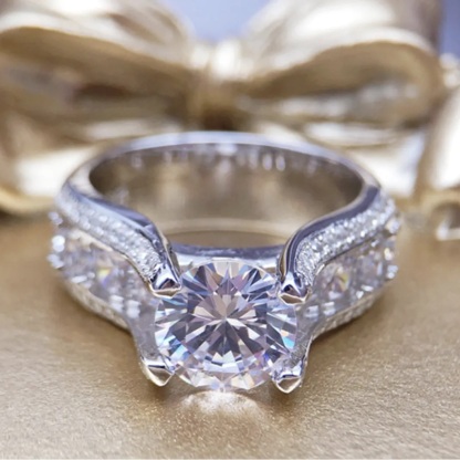 2Ct Round Cut Large Side Stone Engagement Ring in Sterling Silver