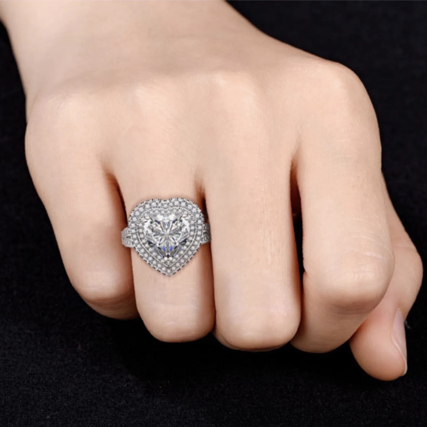 3.5Ct Heart Cut Double Halo Split Shank Exquisite Pave Engagement Ring