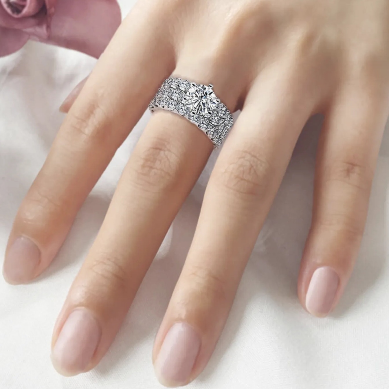 2Ct Round 3-Piece Wedding Ring Set in Sterling Silver