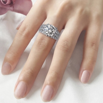 6.5Ct Round Cut Luxurious Pave Large Side Stone Engagement Ring