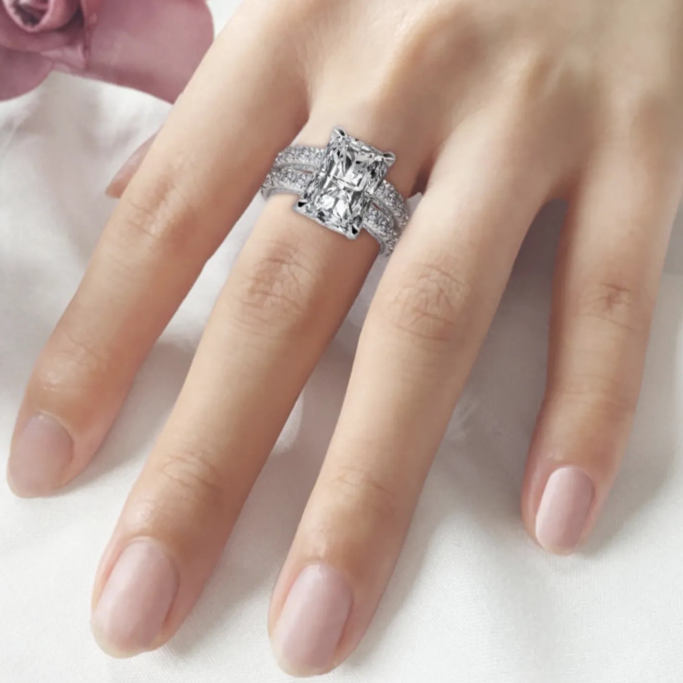 7Ct Radiant Cut Full Eternity Bridal Set in Sterling Silver