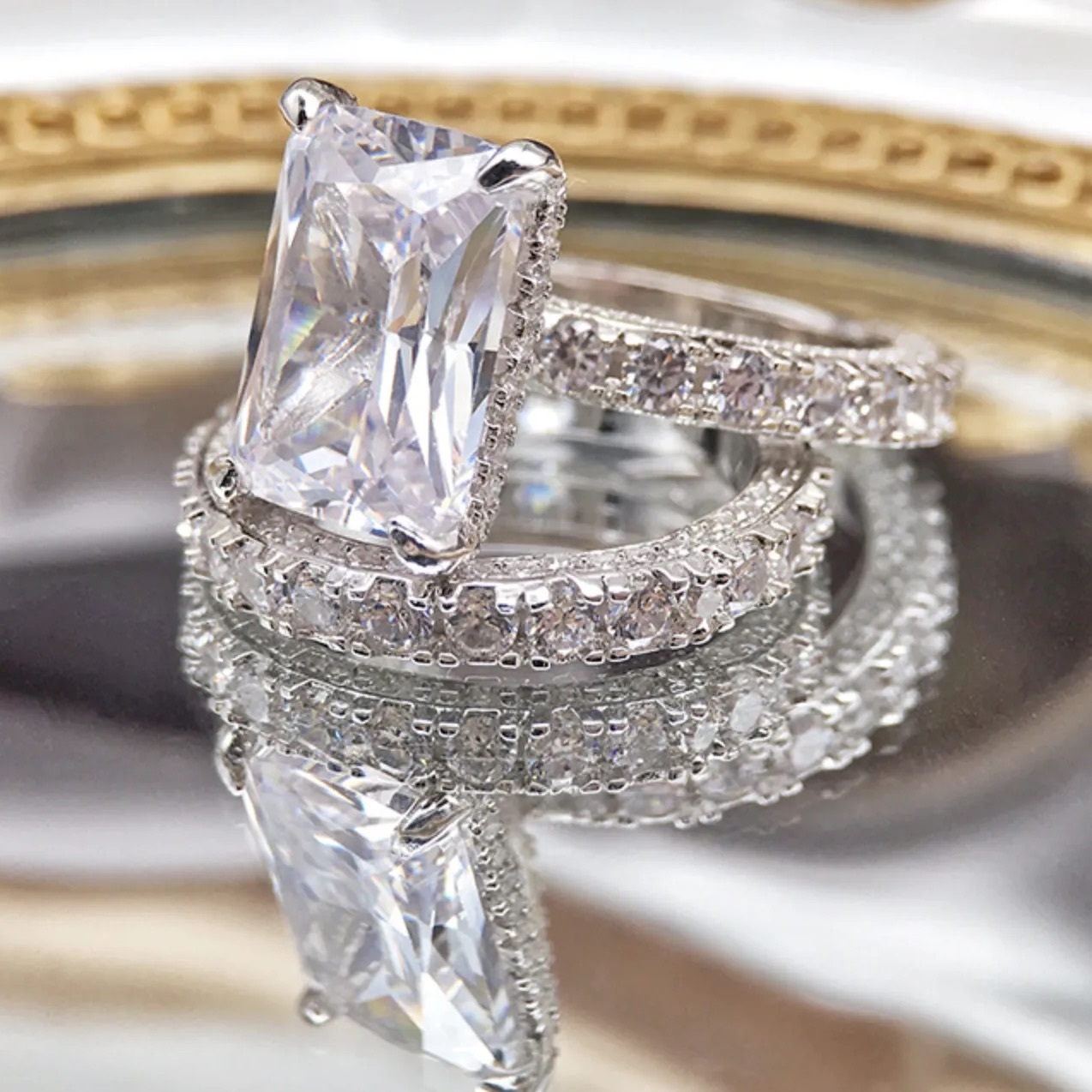 7Ct Radiant Cut Full Eternity Bridal Set in Sterling Silver