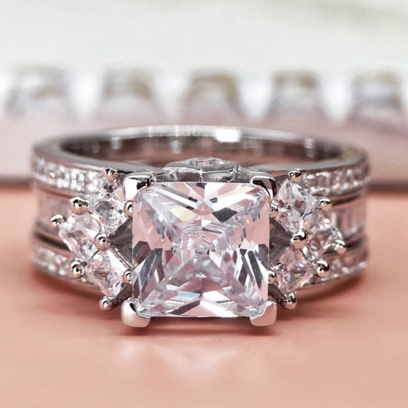 3Ct Princess Cut Insert Wedding Ring Set in Sterling Silver