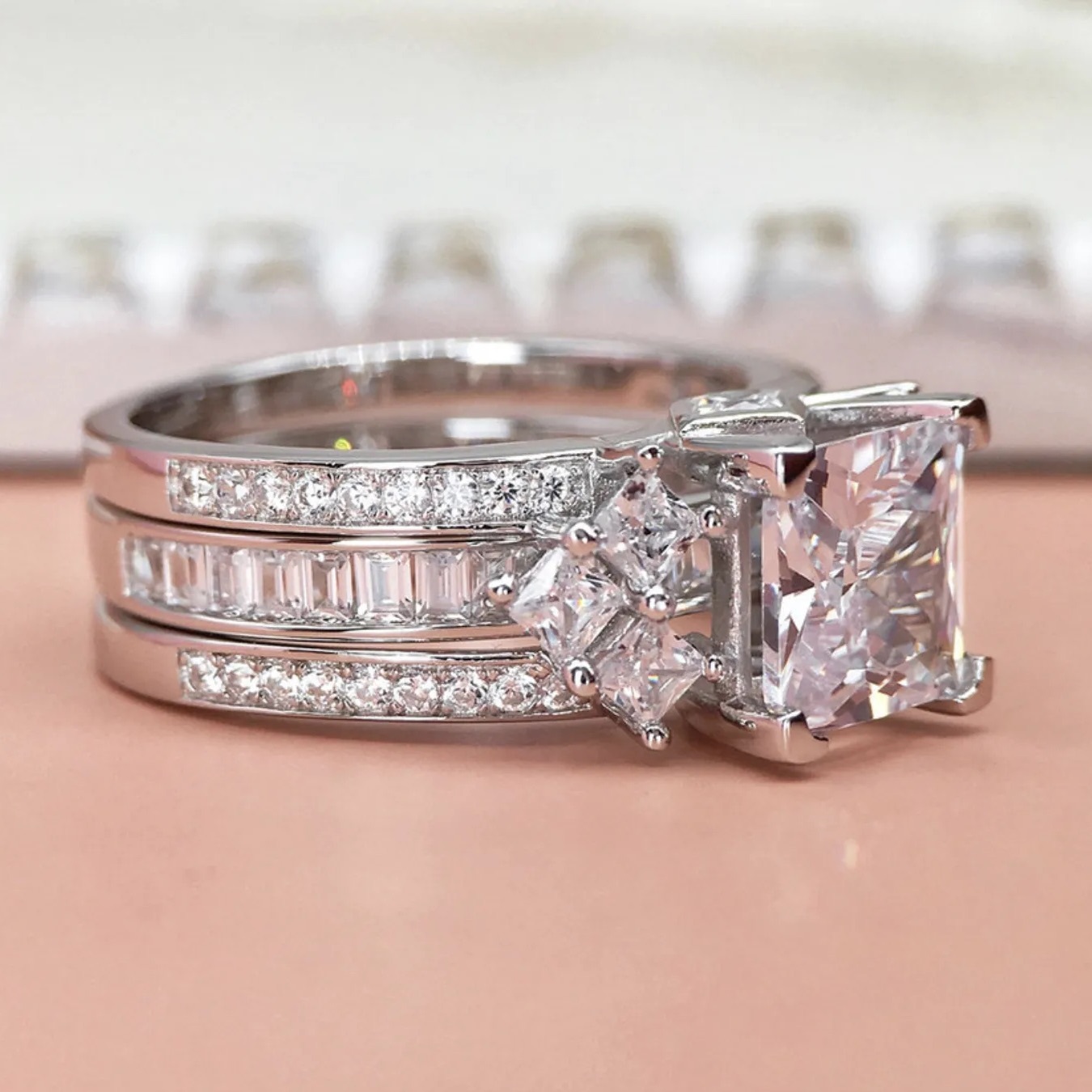 3Ct Princess Cut Insert Wedding Ring Set in Sterling Silver