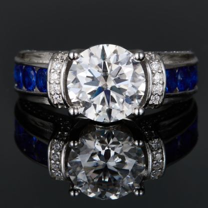 [Copy]3Ct Round Cut Moissanite Tri-Color Pave Setting Sterling Silver Engagement Ring