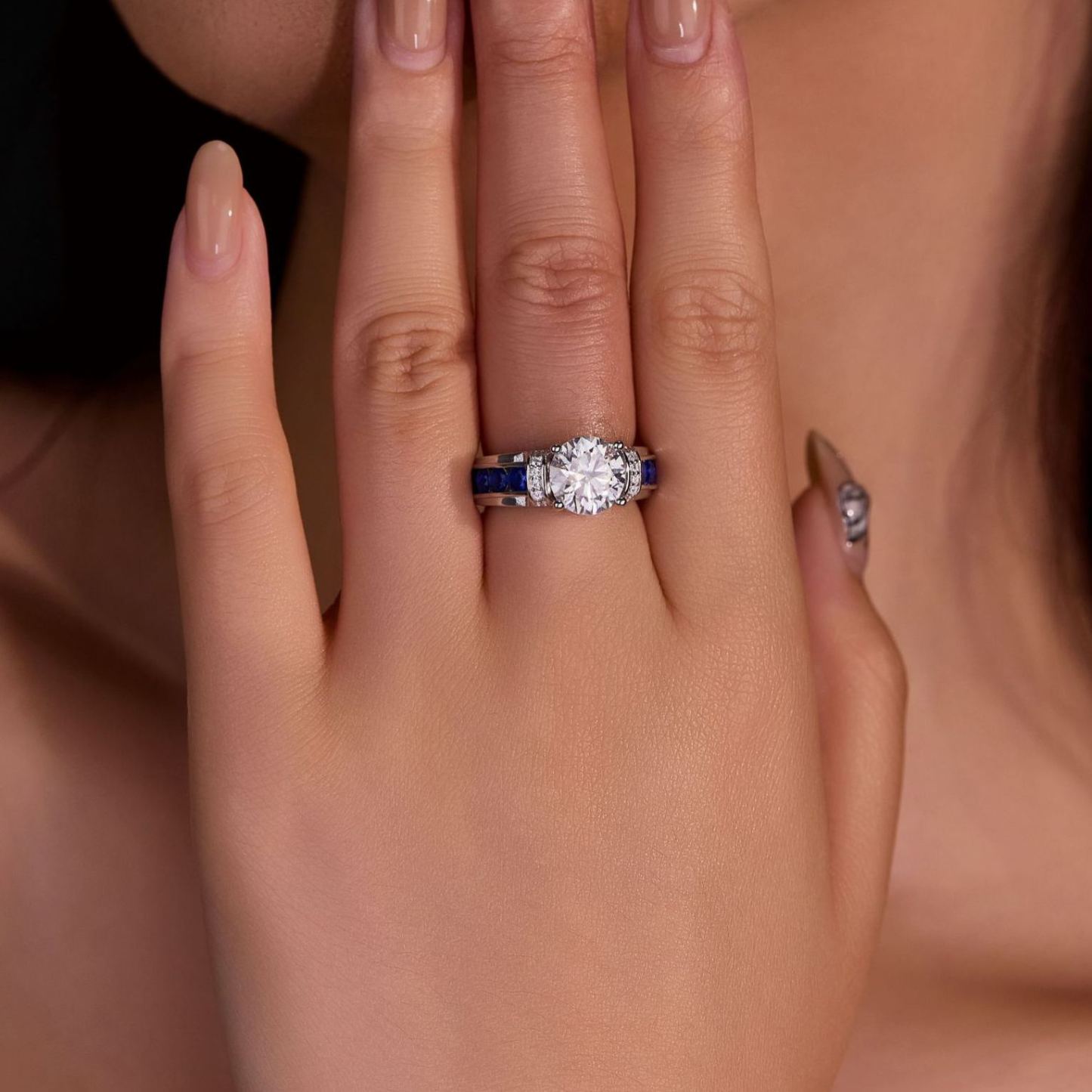 [Copy]3Ct Round Cut Moissanite Tri-Color Pave Setting Sterling Silver Engagement Ring