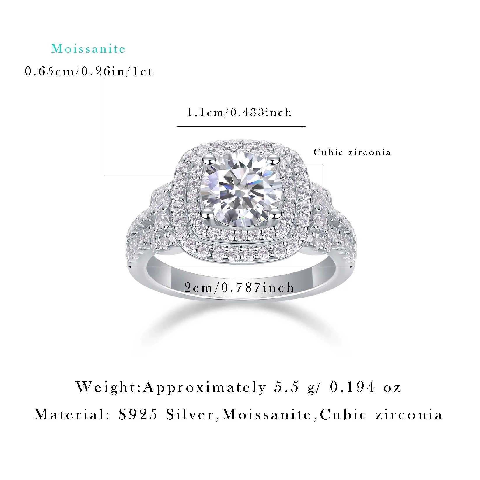 1Ct Round Cut Moissanite Halo Embraced 4-Prong Sterling Silver Engagement Ring